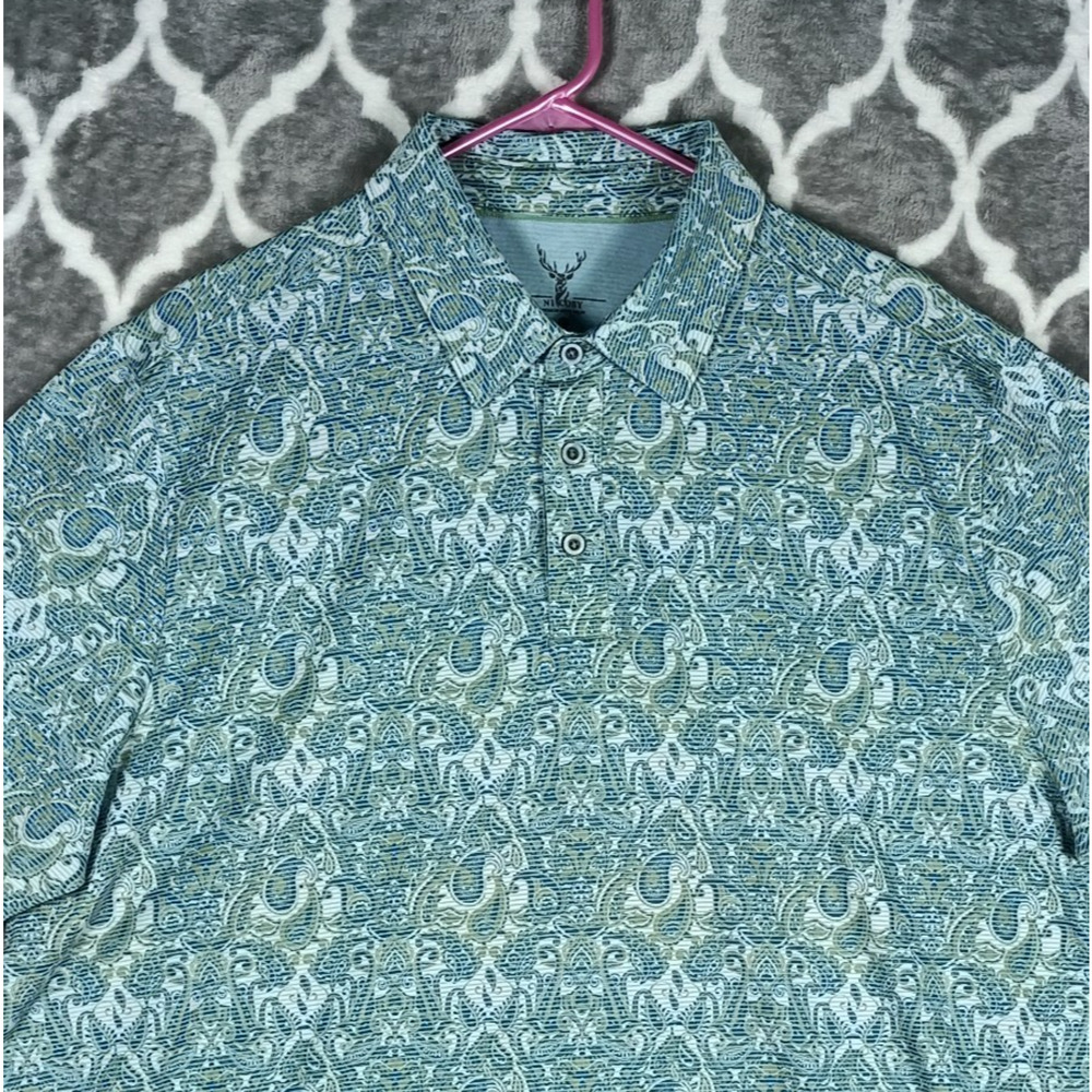 Nicoby Polo Shirt Men Large Blue Green Paisley Performance Stretch‎ Golf *Unworn